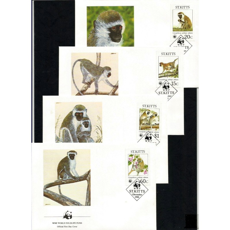 St Kitts 1986, WWF: małpy. FDC