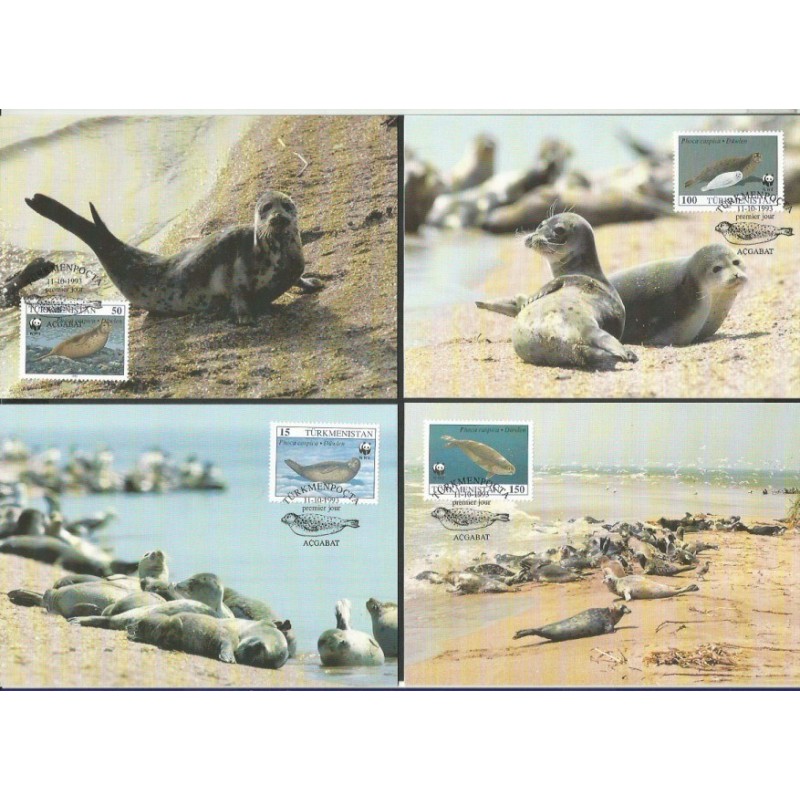 Turkmenistan 1993, WWF: foka kaspijska. Karty maksimum