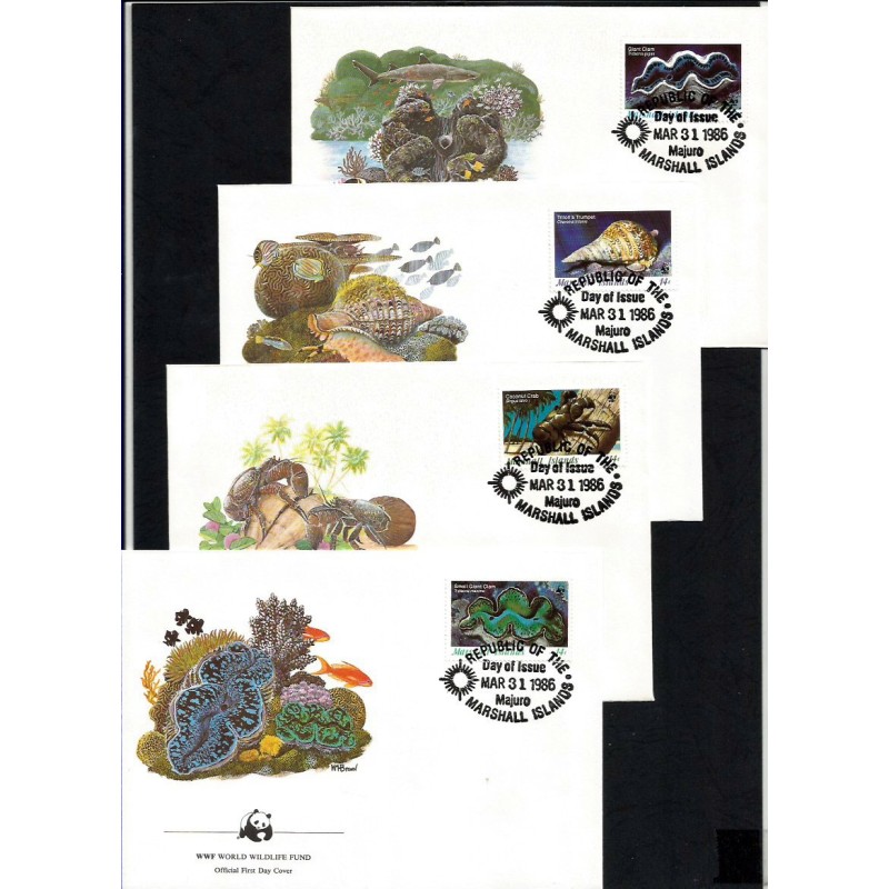 Wyspy Marshalla 1986, WWF: muszle, kraby. FDC