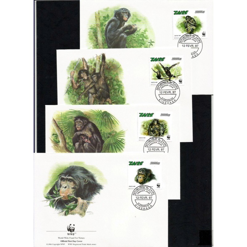 Zair 1997, WWF: małpa. FDC