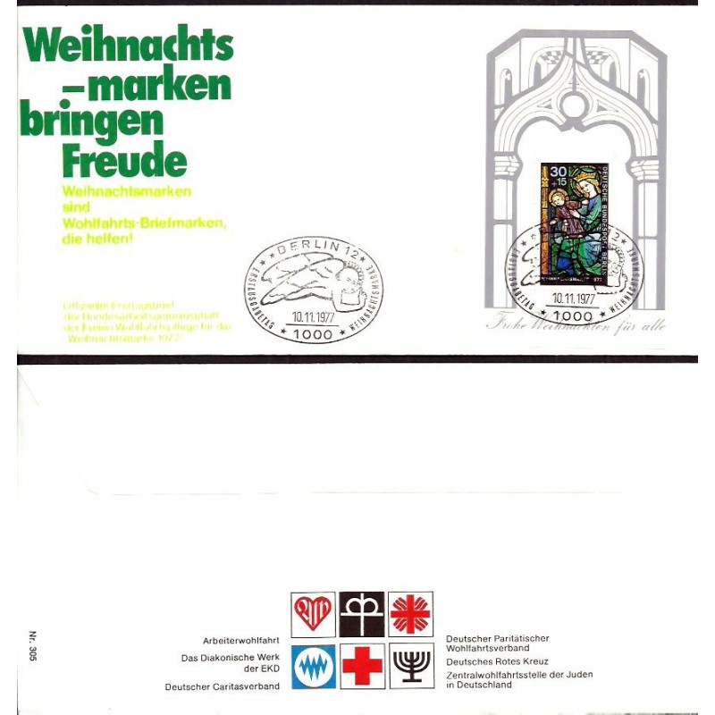 Niemcy 1977, Boże Narodzenie. FDC Czerwony Krzyż