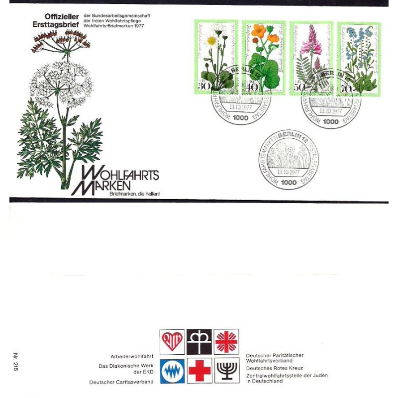 Niemcy 1977, Kwiaty. FDC Czerwony Krzyż