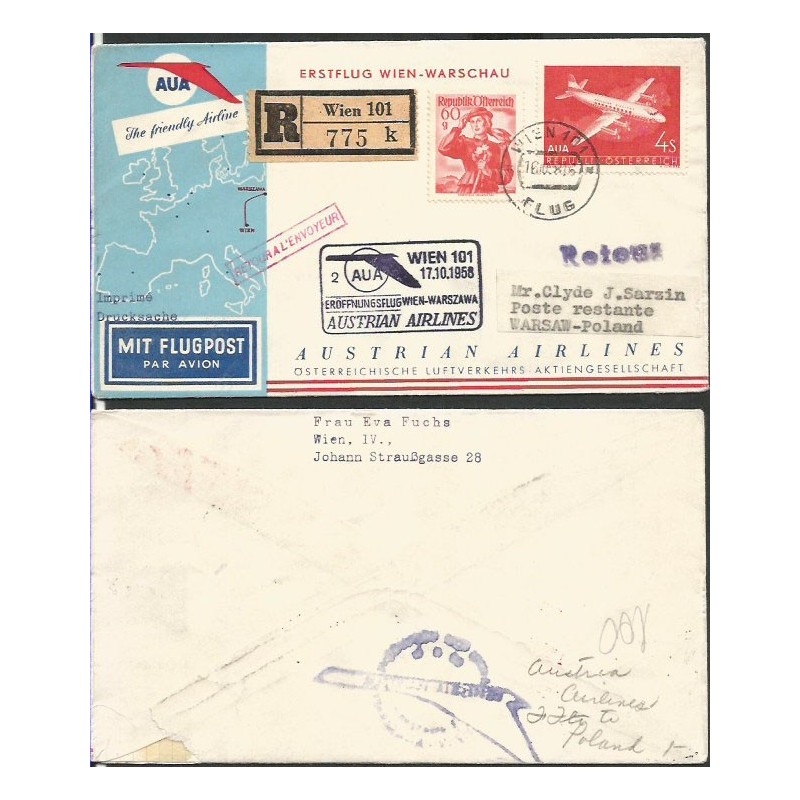 Austria 1958, Pierwszy lot Austria Polska, Wiedeń Warszawa