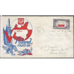 USA 1943, Okupowane kraje: Polska, flaga. FDC