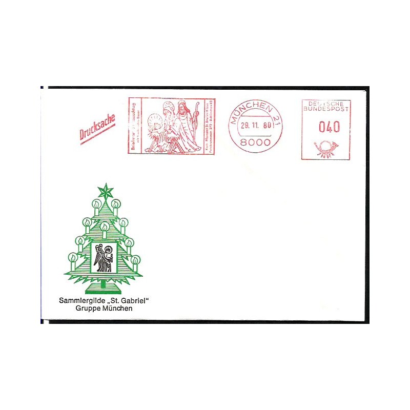 Niemcy 1980, Boże Narodzenie, św. Gabriel. Frankatura Monachium
