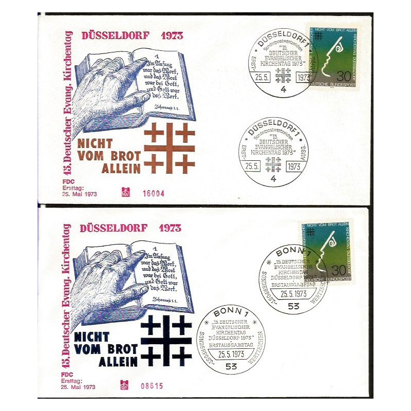 Niemcy 1973, Ewangelicy, reformacja, religia. 2 FDC