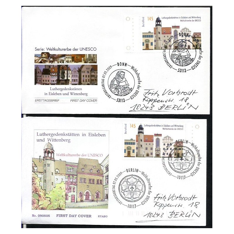 Niemcy 2009, UNESCO, reformacja, Luter. 2 FDC
