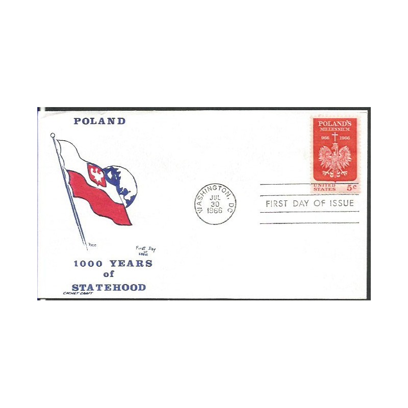 USA 1966, Polska, 1000 lat chrześcijaństwa. FDC