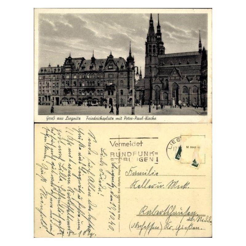 Legnica, Plac Słowiański, Friedrichsplatz, kościół. Obieg 1940