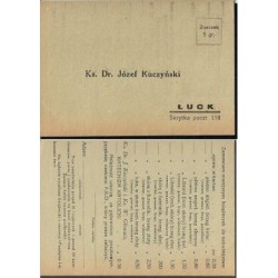 Łuck, ks. dr Józef Kuczyński, kartka