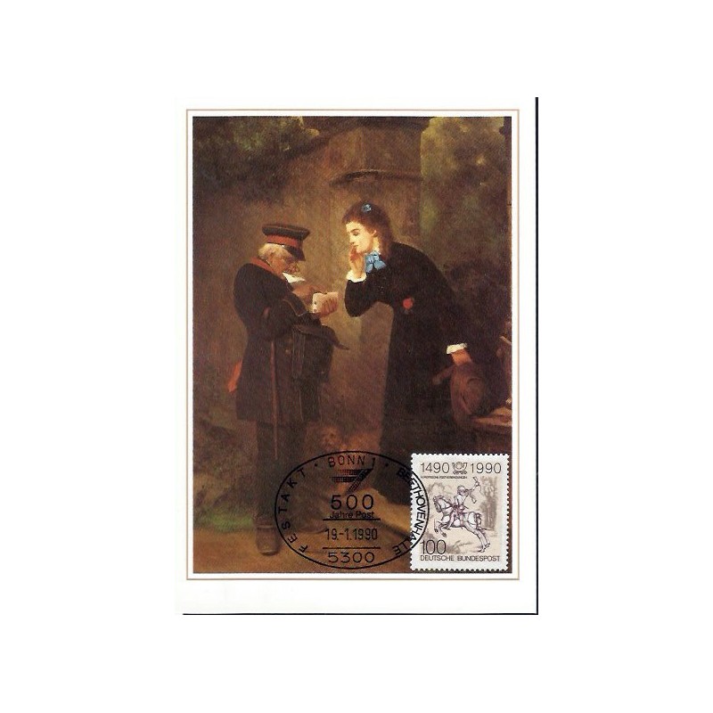 Niemcy 1990, Historia poczty, 500 lat, poczta, goniec. Karta maksimum
