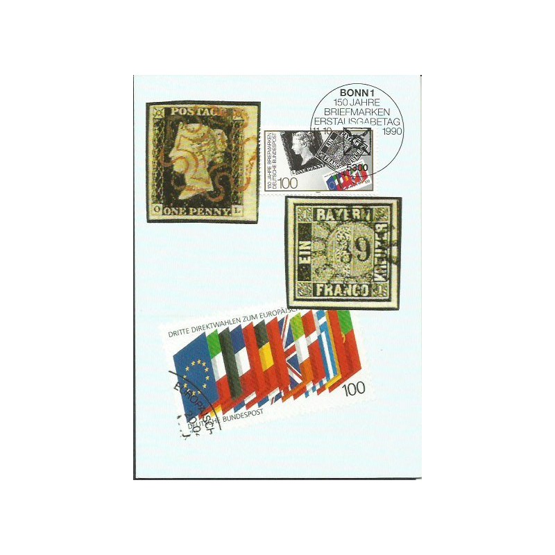 Niemcy 1990, Penny Black, 150 lat znaczka. Karta maksimum