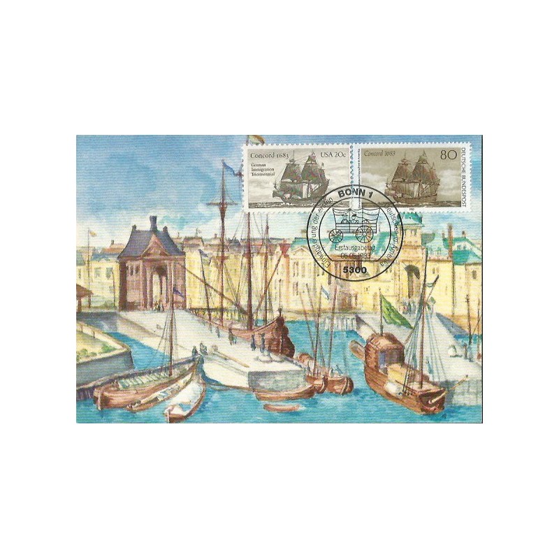 Niemcy i USA 1983, Okręt Concord, imigracja. Karta maksimum