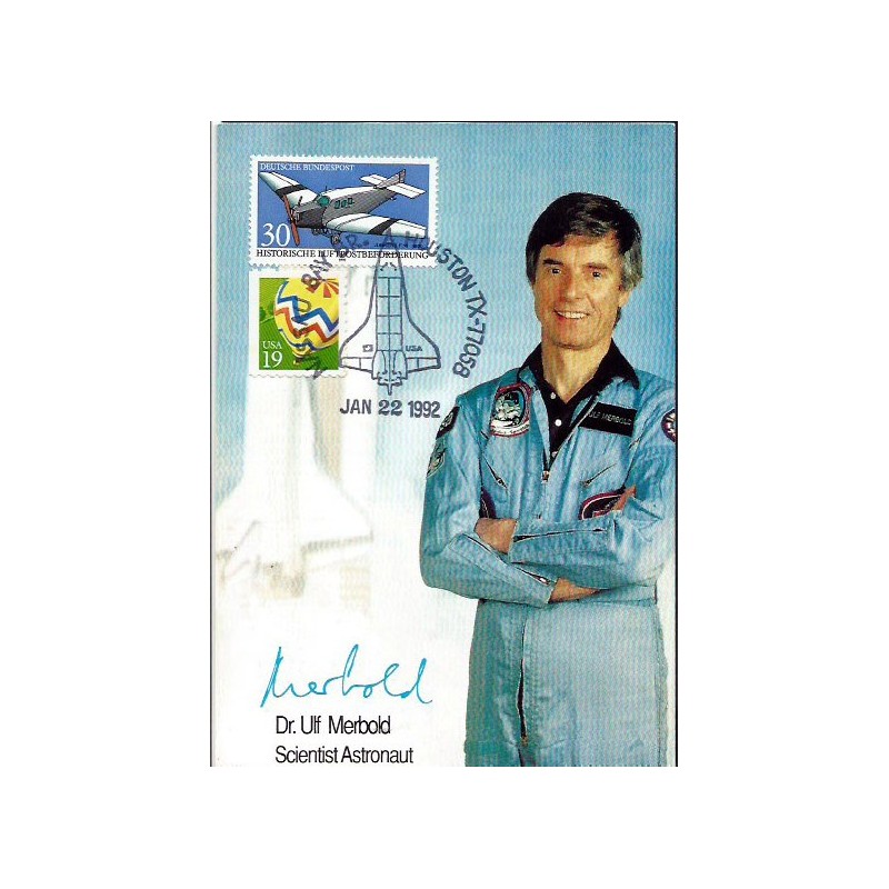 USA i Niemcy 1992, Kosmos, astronauta, prom kosmiczny. Karta maksimum