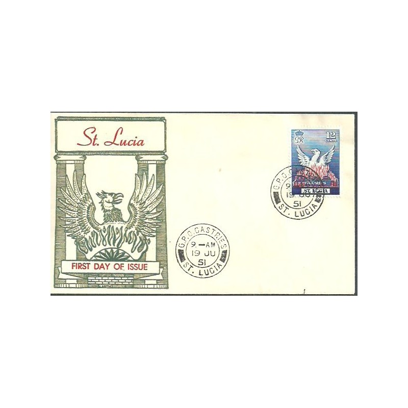 St Lucia 1951, Feniks, ogień. FDC