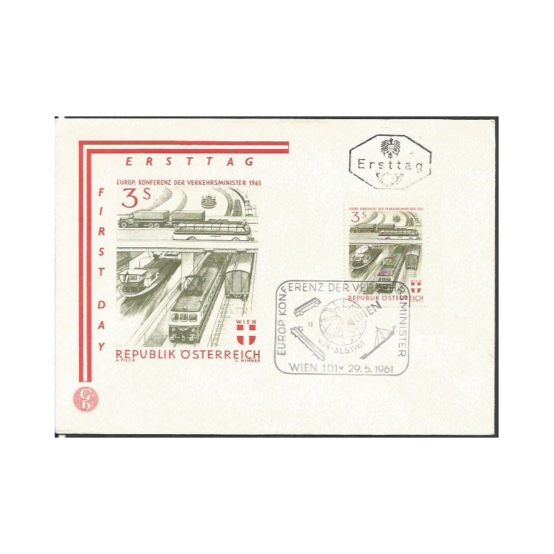 Austria 1961, Transport, kolej, autobus, statek. FDC