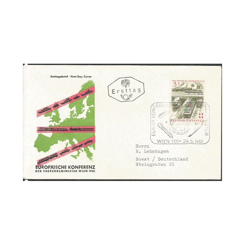 Austria 1961, Transport, kolej, autobus, statek. FDC