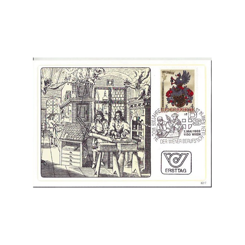 Austria 1982, 500 lat druku w Austrii. Karta maksimum