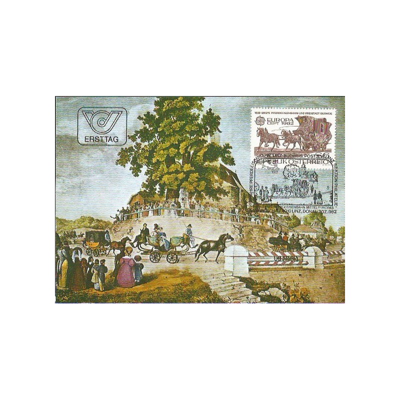 Austria 1982, Kolej konna Linz-Freistadt-Budweis. EUROPA CEPT. Karta maksimum