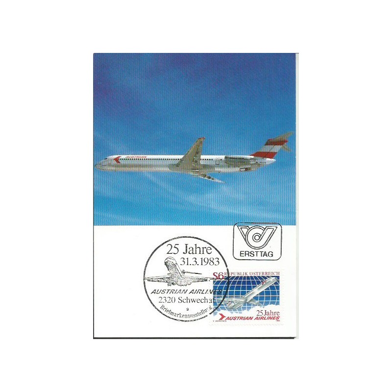 Austria 1983, Lotnictwo, linie lotnicze, samolot. Karta maksimum