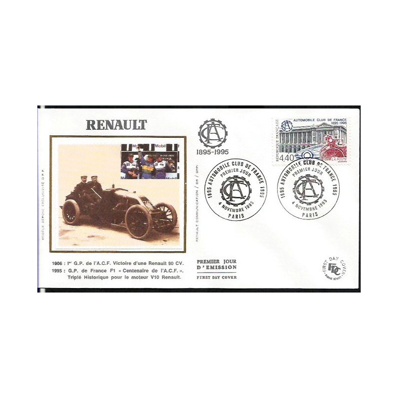 Francja 1995, Samochód, Automobilklub Francji, 100 lat. FDC