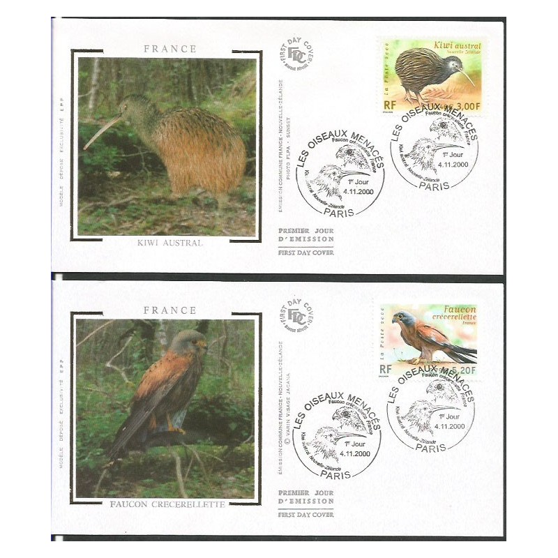 Francja 2000, Ptaki: pustułka i kiwi. FDC