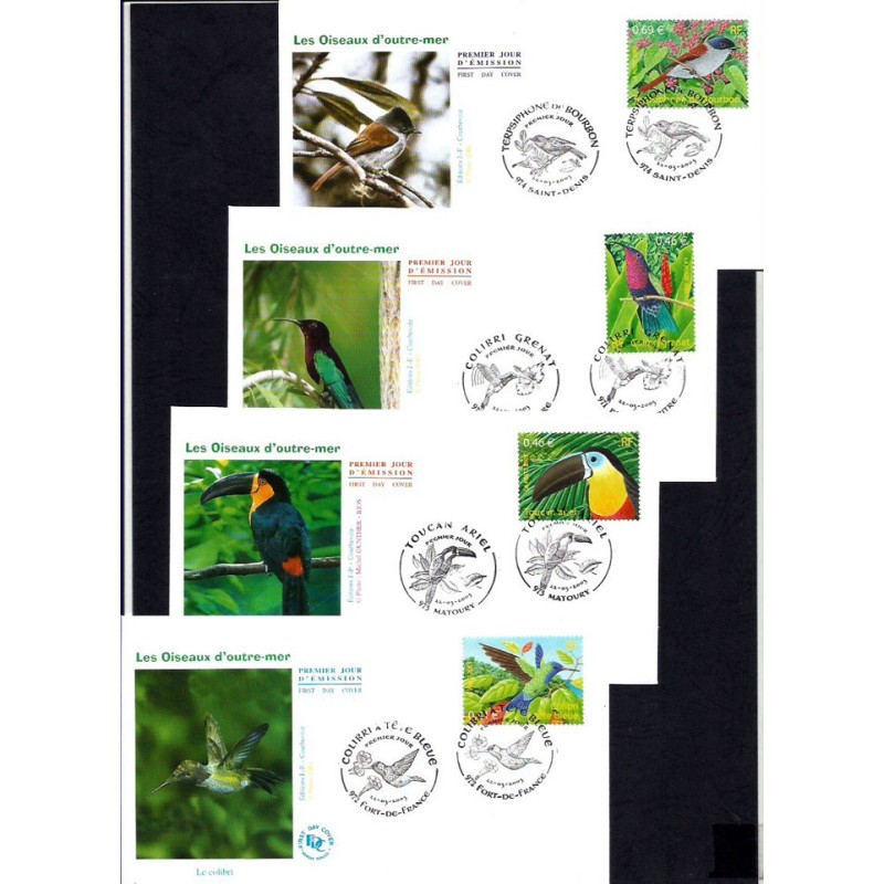 Francja 2003, Ptaki: tukan, koliber, muchodławka. FDC