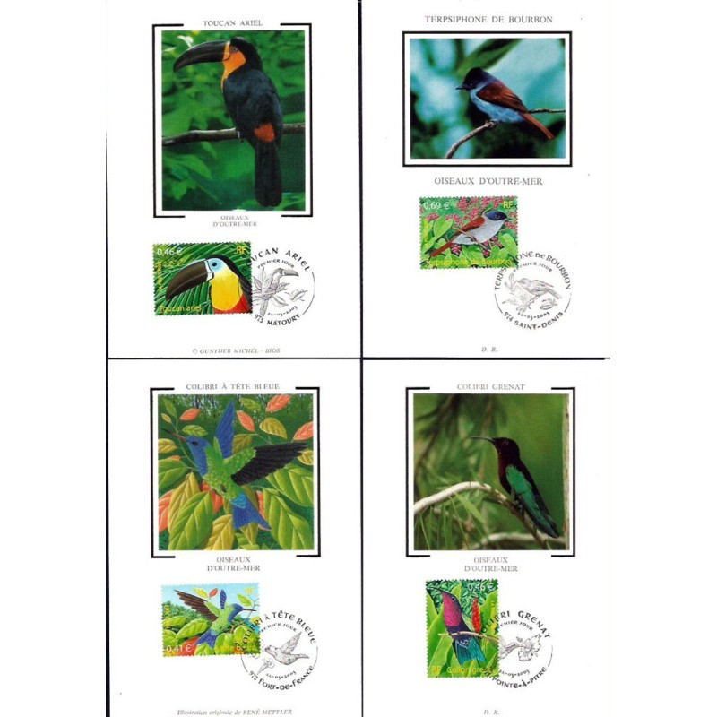 Francja 2003, Ptaki: tukan, koliber, muchodławka. Karty maksimum