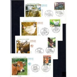 Francja 2004, Zwierzęta hodowlane: krowa, osioł, ptaki, królik. FDC