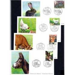 Francja 2004, Zwierzęta hodowlane: krowa, osioł, ptaki, królik. FDC