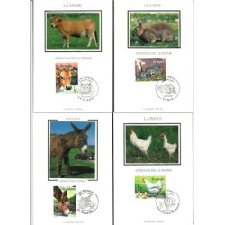 Francja 2004, Zwierzęta hodowlane: krowa, osioł, ptaki, królik. Karty maksimum
