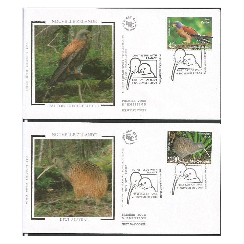 Nowa Zelandia 2000, Ptaki: pustułka i kiwi. FDC