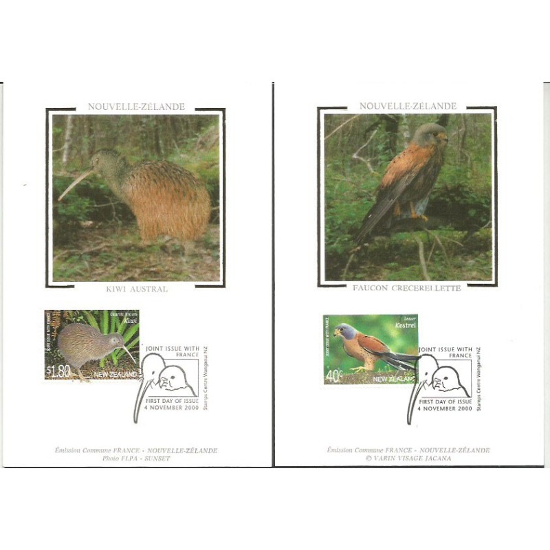 Nowa Zelandia 2000, Ptaki: pustułka i kiwi. Karty maksimum