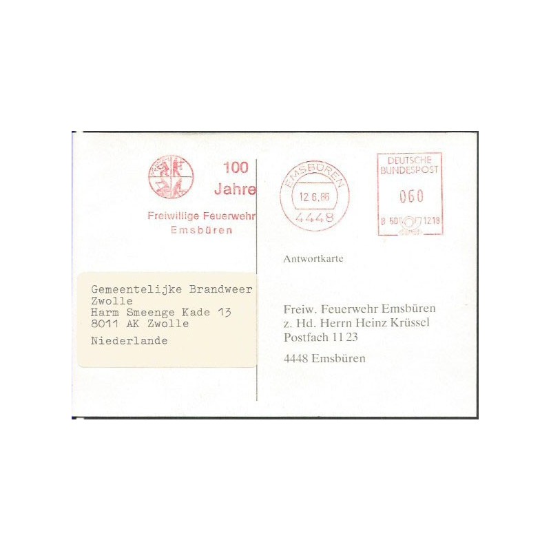 Niemcy 1986, Straż pożarna. Emsburen, frankatura mechaniczna