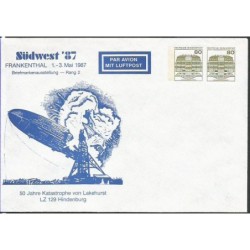 Niemcy 1987, Zeppelin, pożar Hindenburga. Ck z nadrukiem