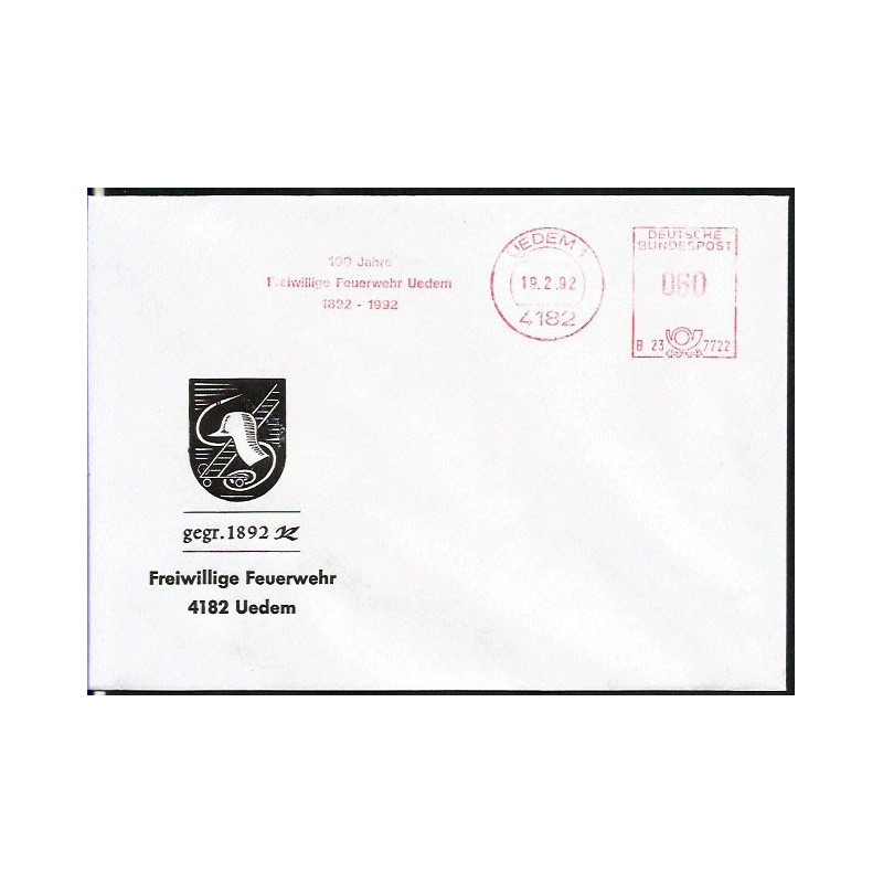 Niemcy 1992, Straż pożarna. Uedem, frankatura mechaniczna