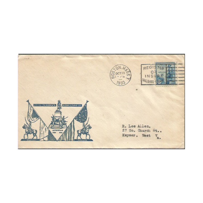 USA 1933, Tadeusz Kościuszko. FDC
