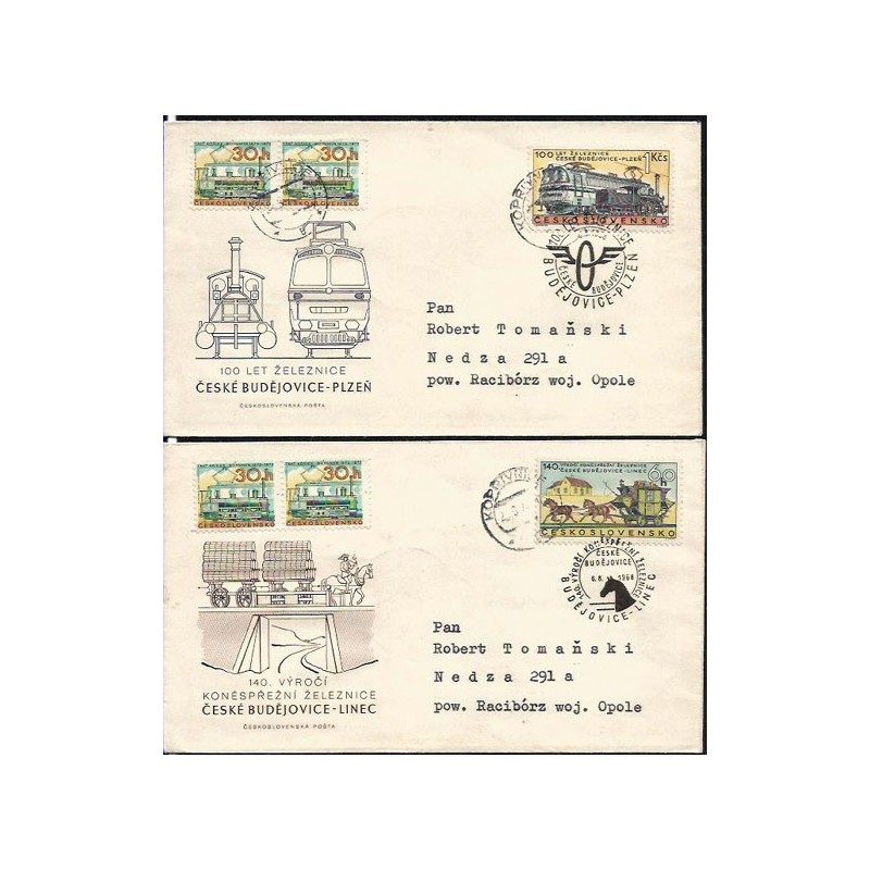 Czechosłowacja 1968, Kolej, kolejnictwo. 2 FDC z obiegu