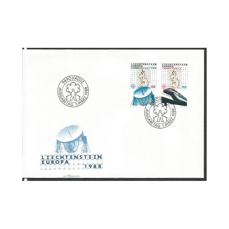 Liechtenstein 1988, EUROPA CEPT: kolej, telekomunikacja. FDC