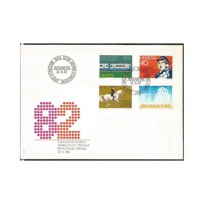 Szwajcaria 1982, Kolej, muzyka, konie. FDC