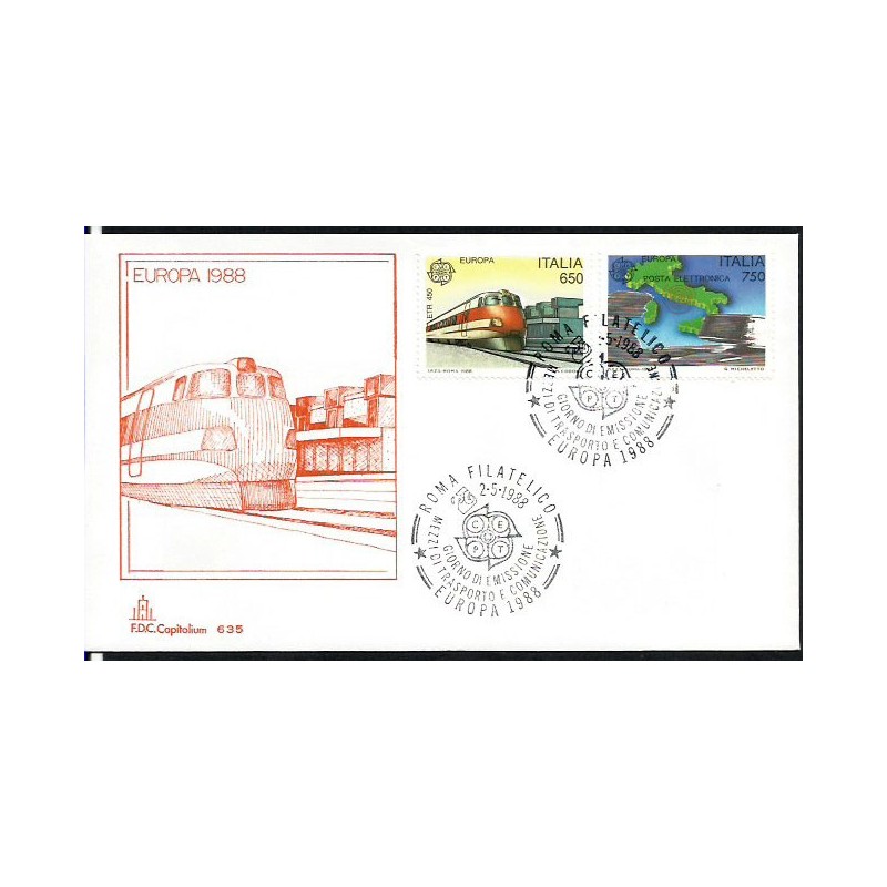 Włochy 1988, EUROPA CEPT: kolej, telekomunikacja. FDC