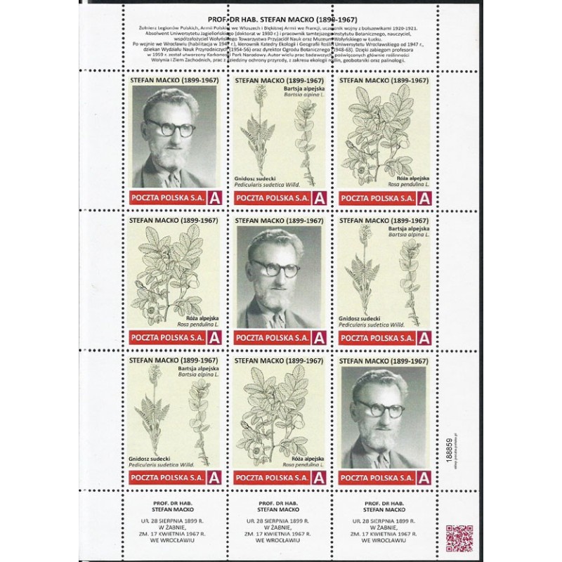 2024 Personalizowany, Stefan Macko, flora, botanika, Karkonosze, Legiony Polskie, Wrocław. Arkusz **