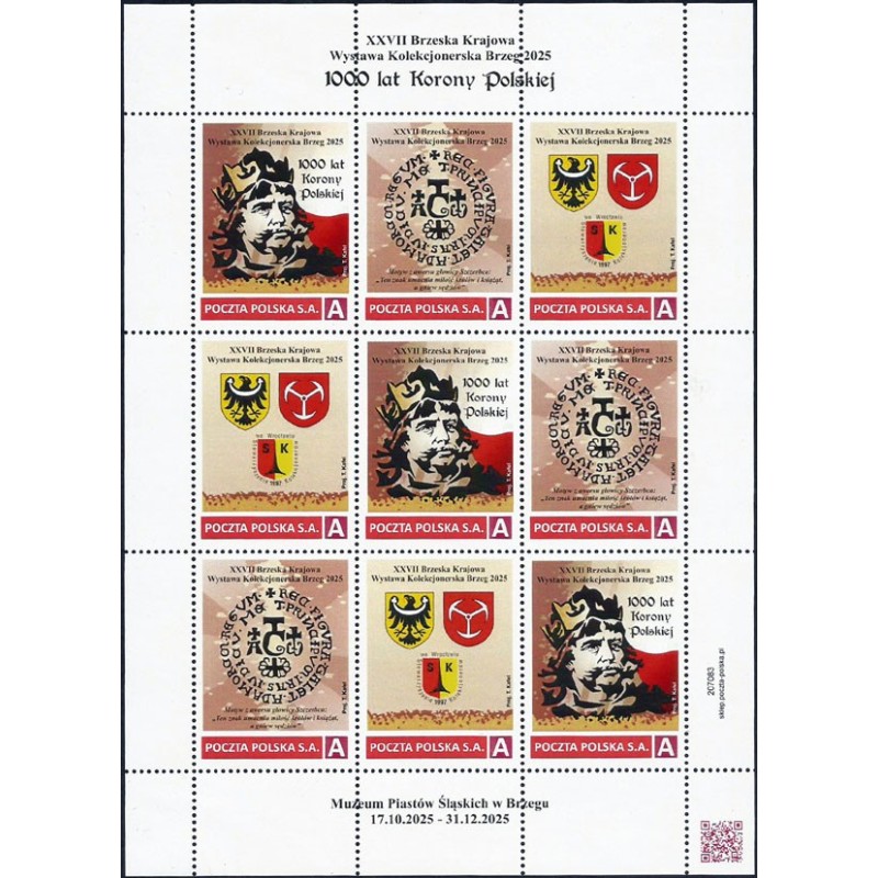 2025 Personalizowany, Król Bolesław Chrobry, koronacja, Brzeg, wystawa. Arkusz **