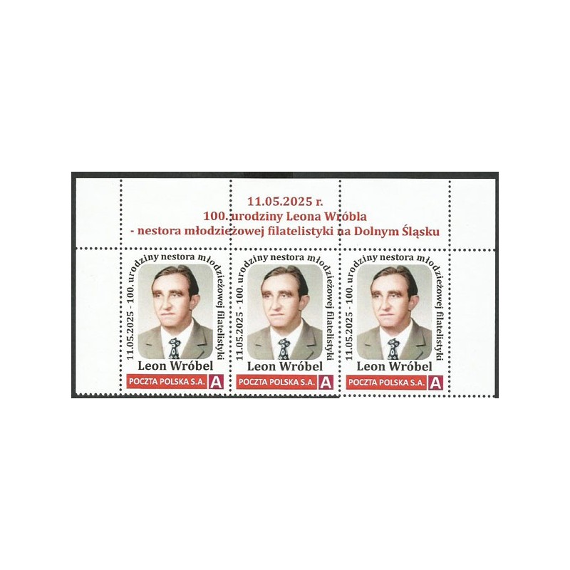 2025 Personalizowany, Leon Wróbel, PZF Wrocław, filatelistyka młodzieżowa. Pasek **