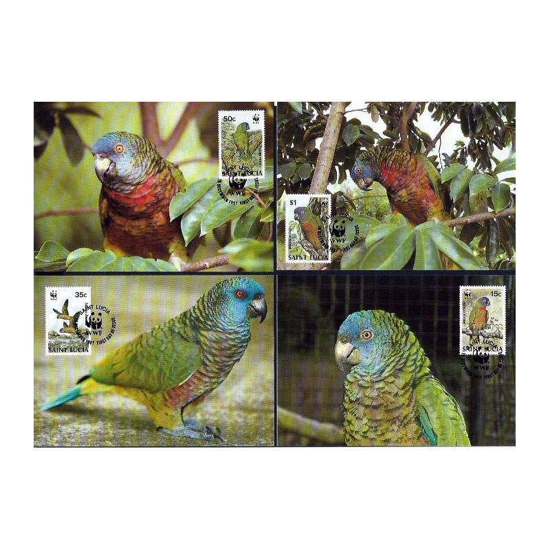 Saint Lucia 1987, WWF: ptak papuga amazonka. Karty maksimum