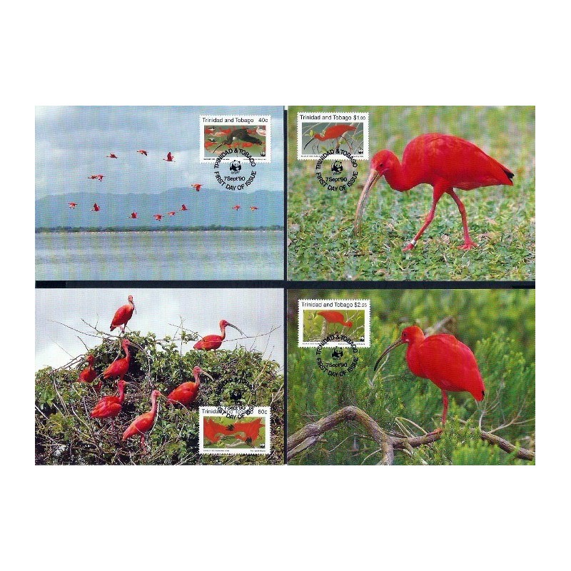Trynidad i Tobago 1990, WWF: ptak ibis. Karty maksimum
