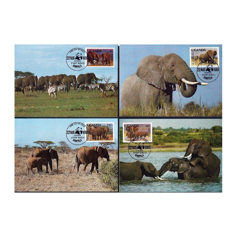 Uganda 1983, WWF: słonie. Karty maksimum
