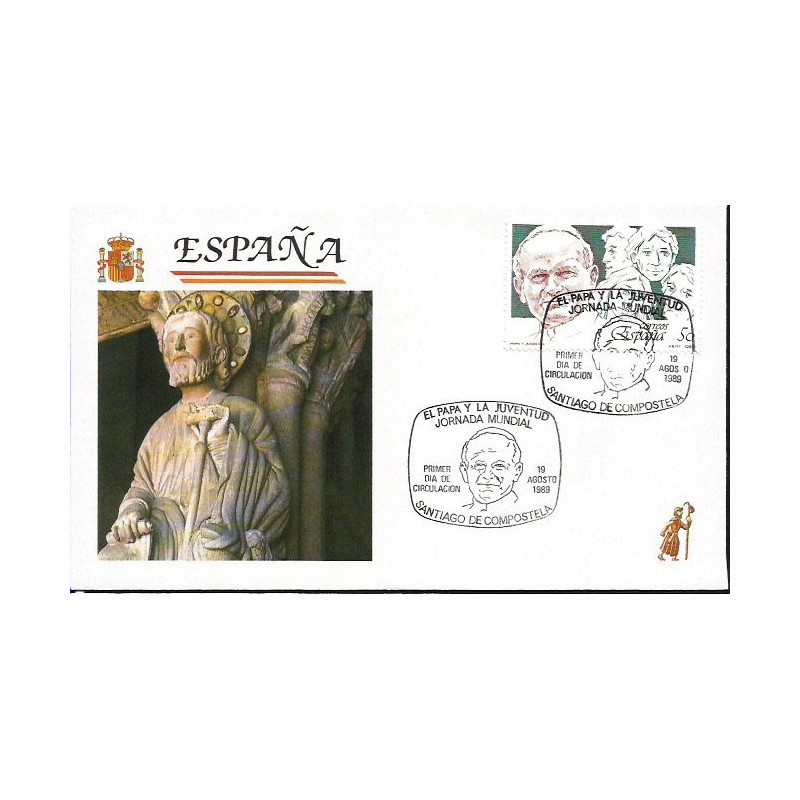 Hiszpania 1989, Papież Jan Paweł II. FDC Santiago