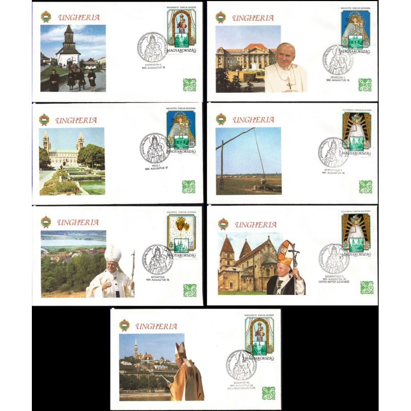 Węgry 1991, Papież Jan Paweł II. Komplet 7 datowników