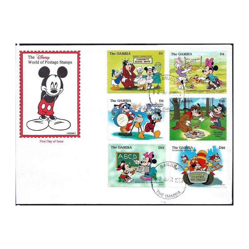 Gambia 1996, Disney, straż pożarna, muzyka. FDC